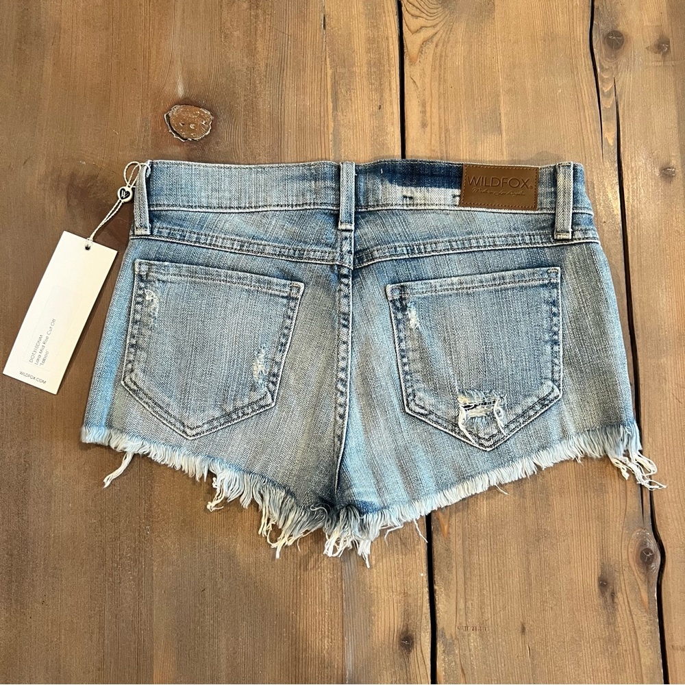 Wildfox Distressed Denim Shorts with Pom Pom Embellishments - Picture 3 of 3